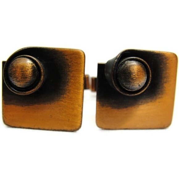 Modernist Copper Cufflinks Square Shirt Accessories Wedding Vintage Pat Pend - Picture 7 of 10